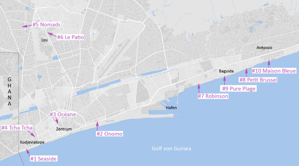 Karte mit Hotels in Lomé